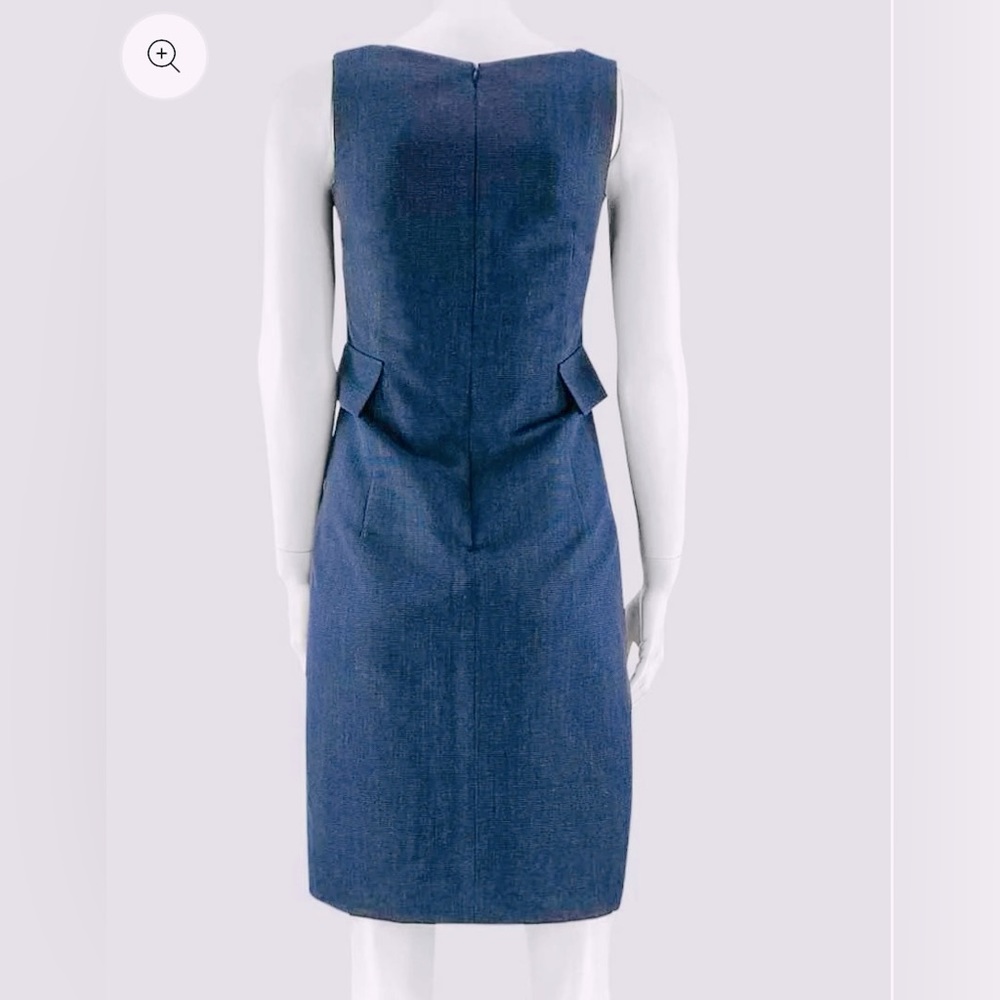 Akris Navy Blue Square-neck Sheath Dress Wool & Silk Blend Size 8 - Picture 2 of 8